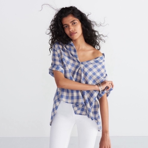 Madewell | Courier Button-Back Checkered Top - Picture 2 of 5